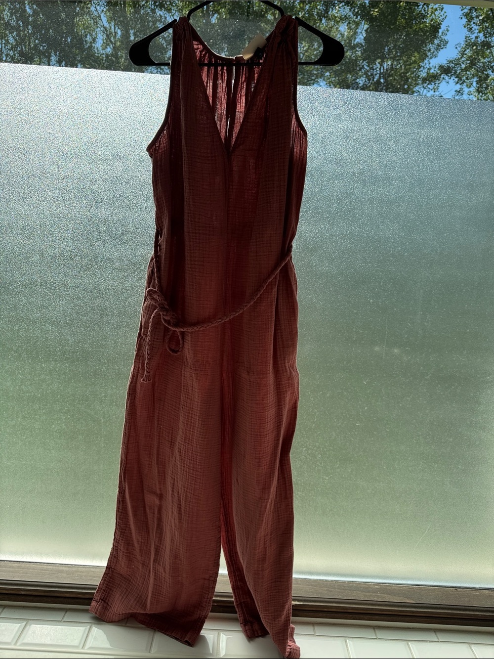 Universal Thread Sleeveless Tie-Waist Jumpsuit in Mauve - Picture 1 of 3